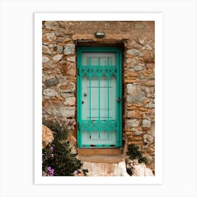 Turquoise Blue Door In Greece Art Print