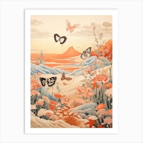 Butterflies In The Sand Dunes Japanese Style Painting 3 Art Print