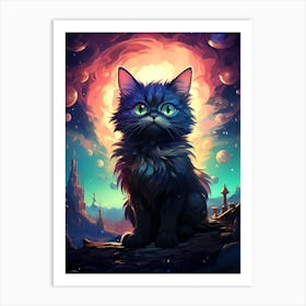 Black Cat In Space Art Print