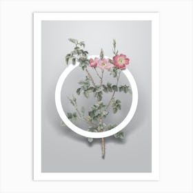 Vintage Prickly Sweetbriar Rose Minimalist Botanical Geometric Circle on Soft Gray n.0571 Art Print