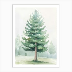 Pine Tree Atmospheric Watercolour Painting 3 Art Print