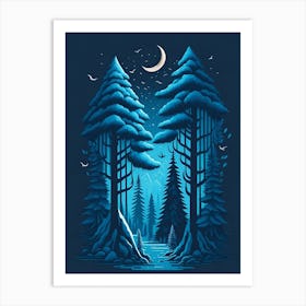 A Fantasy Forest At Night In Blue Theme 43 Art Print