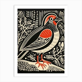 B&W Bird Linocut Partridge 3 Art Print