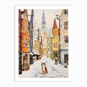 Cat In The Streets Of Tallinn   Estonia With Snow 3 Art Print