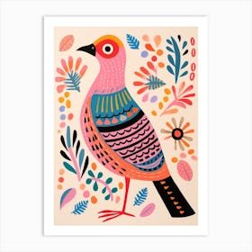 Pink Scandi Partridge 2 Art Print