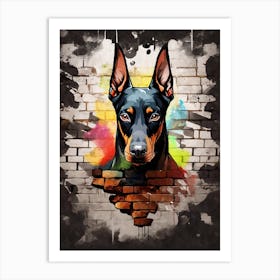 Aesthetic Doberman Pinscher Dog Puppy Brick Wall Graffiti Artwork Art Print