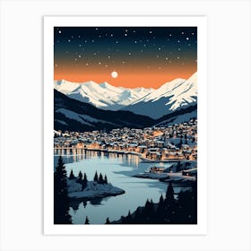 Winter Travel Night Illustration Queenstown New Zealand 2 Art Print