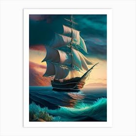 Sailing Ship Waterscape Crayon 1 Art Print