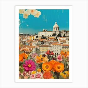 Lisbon   Floral Retro Collage Style 4 Art Print