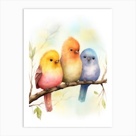 Watercolor Birds On A Branch 1 Art Print