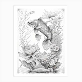 Midorigoi Koi 1, Fish Haeckel Style Illustastration Art Print