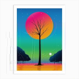 Vivid Tree Beneath A Cosmic Rainbow Sky Art Print