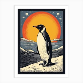 Vintage Bird Linocut Penguin 2 Art Print