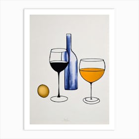 Gewürztraminer Picasso Line Drawing Cocktail Poster Art Print