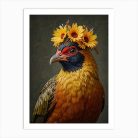 Pheasant With A Flower Crown European Robin 2 Art Print