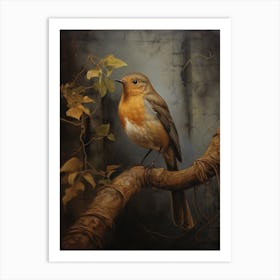 Dark And Moody Botanical European Robin 1 Art Print
