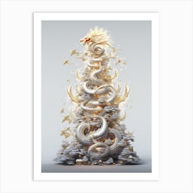 Futuristic Dragon Christmas Tree Art Print