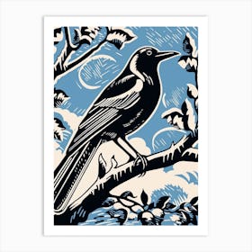 Vintage Bird Linocut Magpie 2 Art Print