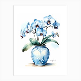 Blue Orchids In A Vase Art Print