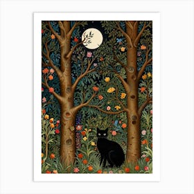 Black Cat In The Forest Style William Morris 9 Art Print