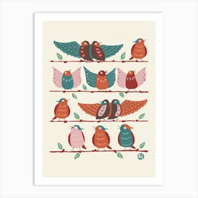 Happy Birds' Choir [red-turquoise] 1 Art Print