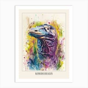 Komodo Dragon Colourful Watercolour 4 Poster Art Print