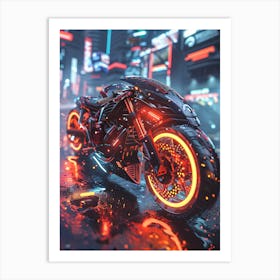 Neon Motorcycle In The City 1 Art Print