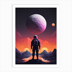 Low Poly Astronaut Minimalist Sunset (7) Art Print