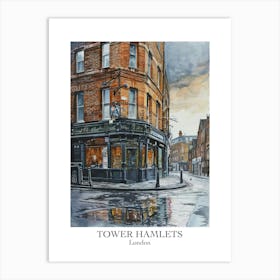 Tower Hamlets London Borough   Street Watercolour 1 Poster Art Print