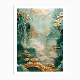 Gold Inlaid Jade Carving Landscape 9 Art Print