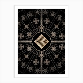 Geometric Glyph Radial Array in Glitter Gold on Black n.0071 Art Print