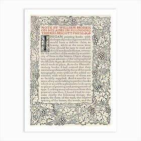 William Morris Manifesto For The Founding Of The Kelmscott Press Art Print