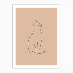 Cat Sitting On A Beige Background - Boho, Line Art 1 Art Print