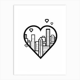 Simple City Skyline Linework Heart 4 Art Print
