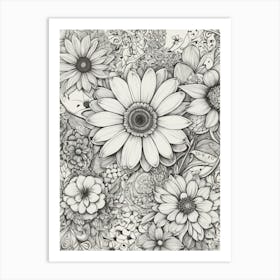 Flowers In Black And White 3 Art Print