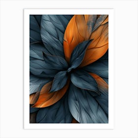 Abstract Blue And Orange Leaves Art Print