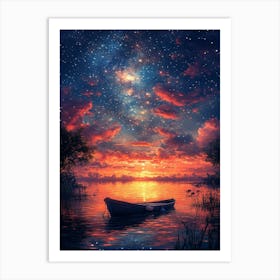 Starry Sky With A Boat 5 Art Print