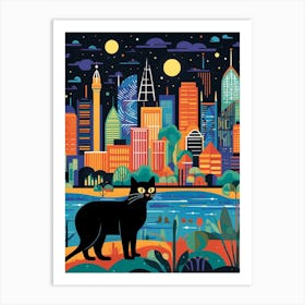Melbourne, Australia Skyline With A Cat 0 Art Print