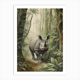 Rhino In The Trees Realistic Illustration 1 Art Print