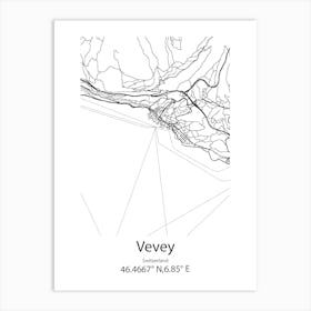 Vevey,Switzerland Minimalist Map Art Print