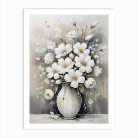 White Flowers In Vase Art Print