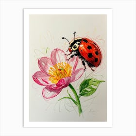 Ladybug On Lotus Flower Art Print