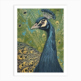 Blue Mustard Peacock Portrait 1 Art Print