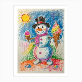 Snowman With Ice Cream Cones Art Print