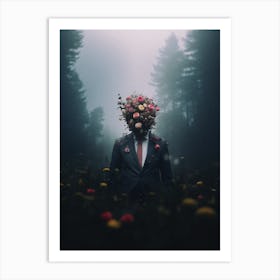 Man With Flowers On His Head Art Print