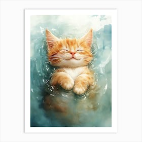 Happy Orange Cat Floating on Water 21 Art Print