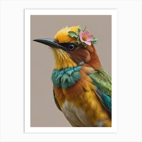 Bee Eater With A Flower Crown European Robin Art Print