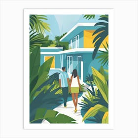 Couple Walking Through Tropical House Art Print