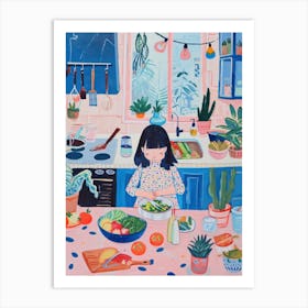 Girl Making A Salad Lo Fi Kawaii Illustration 2 Art Print