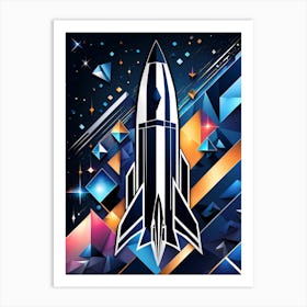 Abstract Space Rocket, Rocket wall art, Children’s nursery illustration, Kids' room decor, Sci-fi adventure wall decor, playroom wall decal, minimalistic vector, dreamy gift 133 Art Print